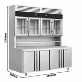 Commercial Counter Fridge - 1800x800mm - with 4 glass doors (top) & 4 doors (bottom) - double glazing - with worktop