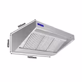Wandafzuigkap RVS - 900mm diep - 1600mm - met motor - compleet - met standen snelheidsregelaar, 3 labyrintfilters en verlichting - 1300m³/u