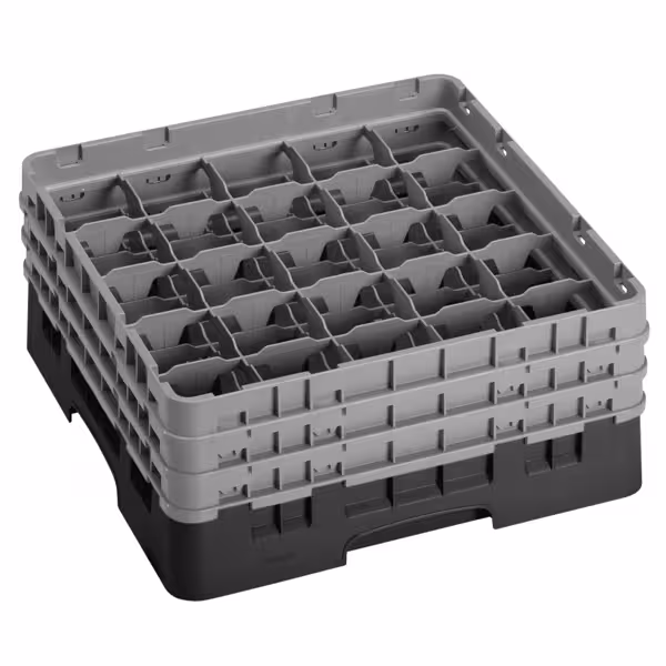 CAMBRO | CAMRACK® - Üvegmosó kosár 1/1 3 hosszabbítóval - 500x500mm - 25 rekesz - Fekete