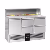 Saladette PREMIUM - 1368mm - 1 porta & 4 cassetti - con vano ingredienti per 8x GN 1/6, coperchio in acciaio inox - piano di lavoro in granito