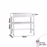 Mesa de trabajo de acero inoxidable central PREMIUM - 700x600mm - con estante inferior y refuerzo omega