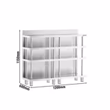 Barový pracovní stůl - nerezová ocel - 1200x600 mm - se 4 policemi