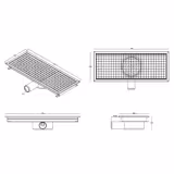 RVS vloerafvoer - 750x300mm - plat ontwerp & afvoer aan zijkant - Ø 70mm
