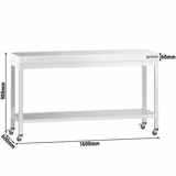 Stół roboczy ze stali nierdzewnej PREMIUM – 1600 x 600 mm – z półką dolną i kółkami