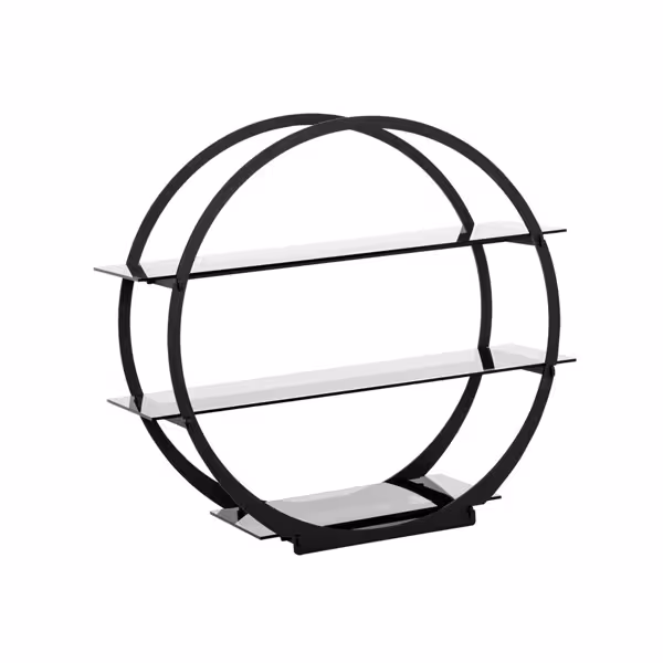 Support buffet - rond - Ø450mm - avec 3 Étagères - Acier inoxydable & Plexiglas - Noir