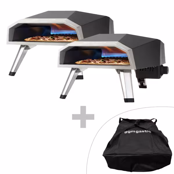 (2 stuks) Outdoor pizzaoven gas (chamotte bakvloer) - 314x646x400mm - 1 kamer - voor pizza’s tot Ø30cm - tot 500°C - zwart - incl. 2 waterdichte draagtassen