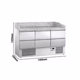 Saladette pizza refrigerata ECO - 1400x700mm - con 3 porte & 6 cassetti - piano in granito