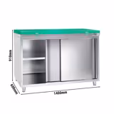 Roestvrijstalen werkkast PREMIUM - 1400x600mm - met schuifdeur zonder achterwand incl. snijplank