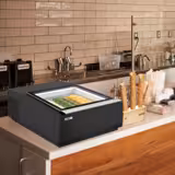 Vetrina gelato da banco - 670mm - Refrigerazione statica - con Sbrinamento automatico - per 3x Vasca da gelato da 5 Litri - Nero - Vetro dritto - Apertura coperchio lato lato operatore