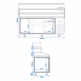 Chladicí stůl na pizzu PREMIUM PLUS - 1980x700 mm - se 1 dveřmi a 4 zásuvkami - se žulovou pracovní deskou - vč. chladicí nástavbové vitríny - 9x GN 1/4 - se skleněným krytem