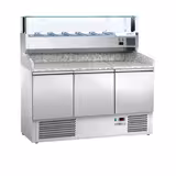 Table réfrigérée à pizza ECO - 1400 x 700 mm - avec 3 portes - incl. vitrine réfrigérée - 6 x GN 1/4