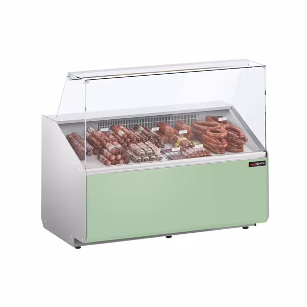 Banco gastronomia professionale - 1256x979mm - Statica - 262 L - Vetro dritto - Colore Dunkelgrau - Pannello frontale Hellgrün