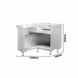 Kassa-sectie KOPENHAGEN & open model, verstelbare legplank - 1240x700x850mm - links - RVS