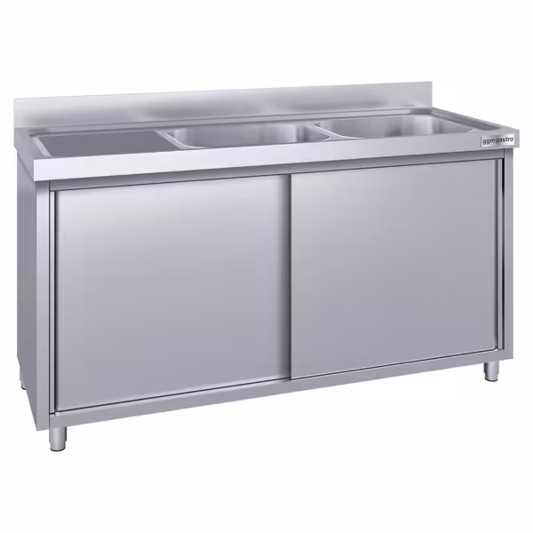 Chiuvetă tip dulap - din oțel inoxidabil ECO - 2,0 m - 2 cuve  pe dreapta - L 60 x L 50 x P 30 cm