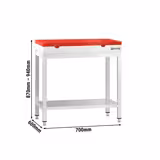 Table de travail en inox PREMIUM - 700x600 mm - avec tablette inférieure et une planche à découper rouge