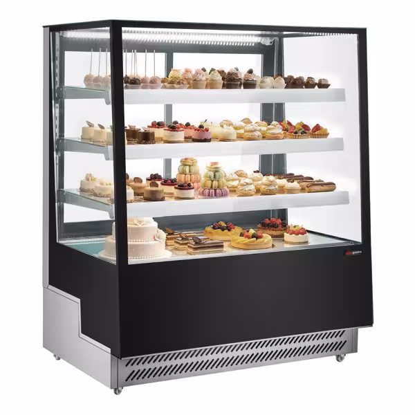 Commercial cake display fridge - 686L - 1200mm - Double glazing - square - with 3 adjustable shelves - Black