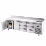 Commercial Counter Fridge PREMIUM PLUS - 2452x700mm - with sink - with 2 doors - 6 drawers [1/3] - with upstand