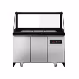 Salladskyl TORONTO - 1250 mm - svart front - 2 dörrar - med rak glasöverdel för 3x GN 1/1 + 1 hylla - svart granitbänkskiva