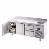 Table réfrigérée Premium PLUS - 1960 x 600 mm - avec 1 bac, 2 portes, 2 tiroirs - dosseret