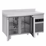 Masă frigorifică PREMIUM - 1400x700 mm - 281 L - cu 2 uși din sticlă - blat lucru - bordură