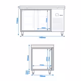 Koelwerkbank PREMIUM - 1400x700mm - met 2 glazen deuren - incl. snijplank wit