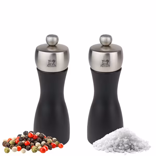 (6 bucăți) PEUGEOT | FIDJI - Râșniță pentru sare și piper - Lemn - Negru mat - Înălțime: 150 mm