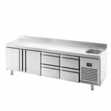Table réfrigérée Premium PLUS - 2452 x 600 mm - avec 1 bac, 2 portes, 4 tiroirs - dosseret