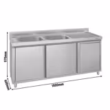 Meuble évier ECO - 1800 x 600 mm - avec poubelle & 2 bacs à gauche