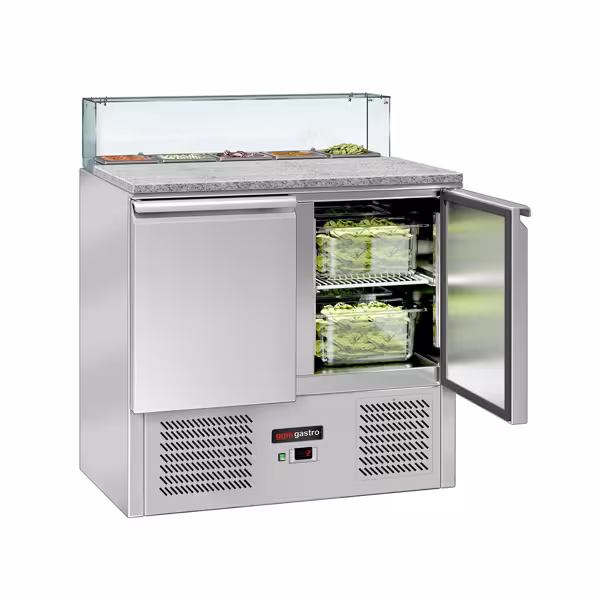 Salata Hazırlık Buzdolabı ECO - 900mm - 240L - 2 kapılı - camlı üstlük ile 5 adet GN 1/6 için