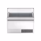 Vitrine à glaces LEVI - 1310mm - Froid statique - avec éclairage LED - pour 7 bacs Napoli 5 L - Vitrage droit - Ouverture côté service - Blanc