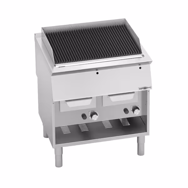 Grelhador a gás com funil de água - 18kW - BBQ profissional - Com móvel - 730mm Prof. - Grelha em ferro fundido - Aço inoxidável