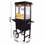 Popcorn Mısır Patlatma Makinesi PROFESYONEL Arabalı - 1,46kW - 5kg/sa - 1 tencereli - Siyah