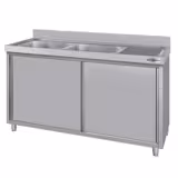 Móvel de lavagem em aço inoxidável Profissional ECO - 1600x700mm - com 2 cubas à esquerda - com escorredor à direita