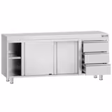 Table armoire en acier inoxydable ECO - 2000x700mm - avec 3 tiroirs à droite et portes coulissantes