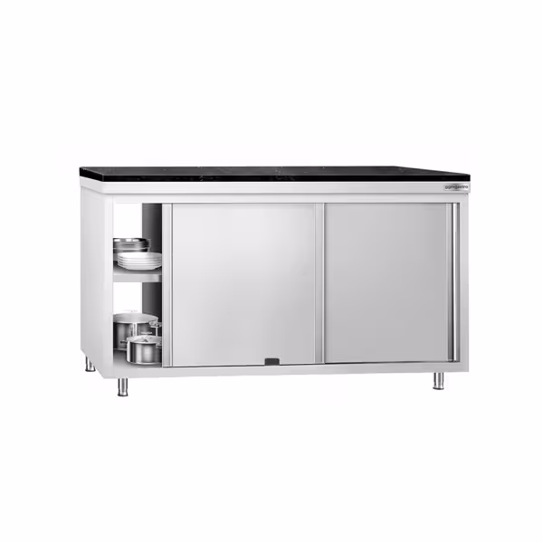 Edelstahl Arbeitsschrank PREMIUM - 1600x700mm - mit Durchreiche - inkl. Granitarbeitsplatte