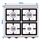 موقد غاز LORENZO 900 - 800x900x965mm - 34,50 kW - 4 شعلات - خزانة قاعدة مفتوحة