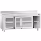 Nerezová pracovní skříňka PREMIUM - 2000x600 mm - se skleněnými posuvnými dveřmi - se zadním lemem