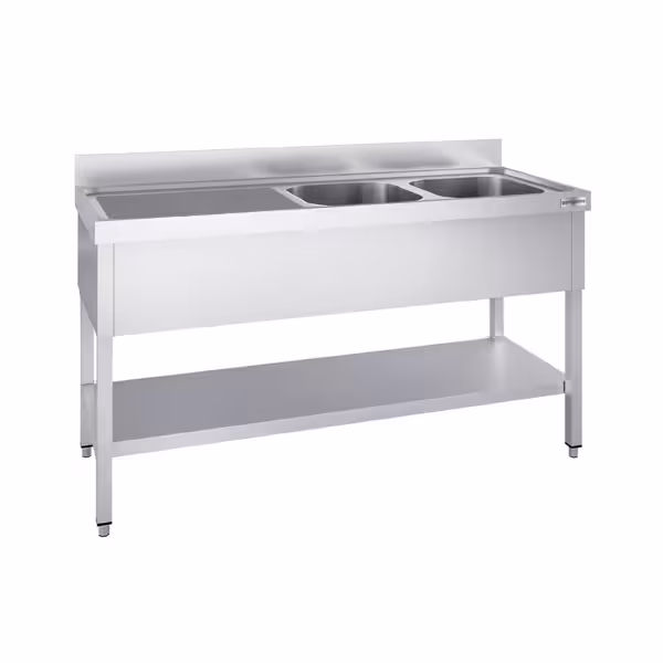 Stół zlewozmywakowy PREMIUM - 1600x600mm - z półką dolną i 2 zlewami po prawej stronie