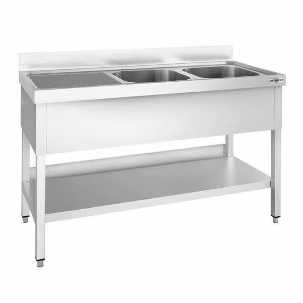 Stainless Steel Commercial Sink Unit PREMIUM - 1600x600mm - with Double Bowl Right-hand - with Undershelf