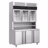 Koelwerkbank met wandkoelrek - 1350x700mm - met 3 deuren - met 3 glazen deuren - werkblad
