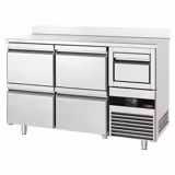 Bárhűtő PREMIUM - 1580x600 mm - 365 liter - 4 fiók, digitális termosztát, automatikus leolvasztás & felhajtott peremmel ellátott munkalap, kávé kiütő - rozsdamentes acél