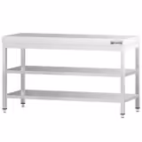 Nerezový pracovní stůl PREMIUM - 1500x600 mm - se spodní policí & s mezipolicí & s vyztuženou pracovní deskou