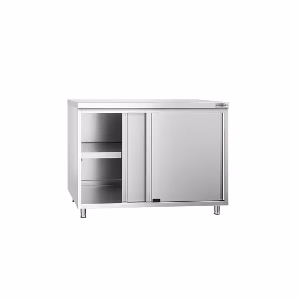 Szafka robocza ze stali nierdzewnej PREMIUM - 1000x600 mm - z drzwiami przesuwnymi bez panelu tylnego