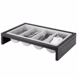 Cutlery Tray BRIDGE - 575x370mm - Height: 120mm - Polypropylene (PP) - with 4 compartments - 2-piece set - removable cutlery container - Dark Brown/Grey