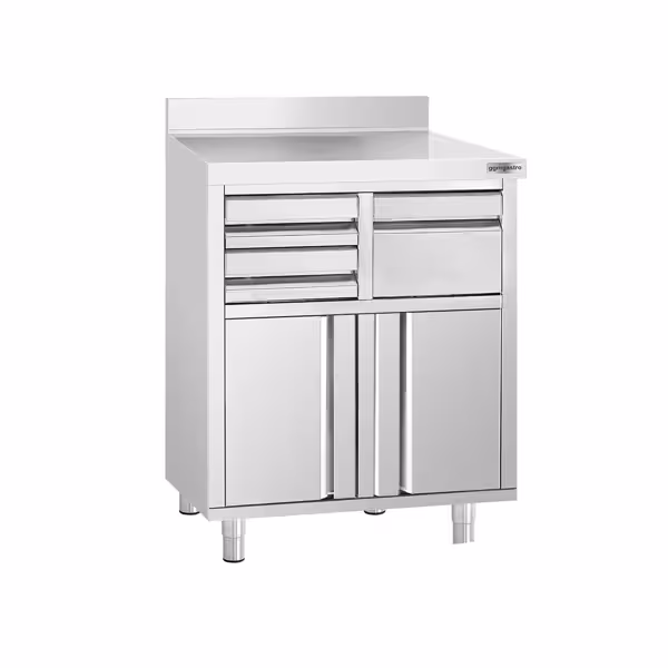 Szafka robocza - na ekspres do kawy - 800x600mm - z kołatką, 2 szufladami, 2 drzwiczkami i panelem tylnym