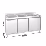 Lavello armadiato PREMIUM - in acciaio inox - 1800x600mm - con pattumiera - 2 vasche