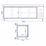 Koelwerkbank PREMIUM PLUS - 2452x700mm - met 2 deuren - met 4 lades - opstand