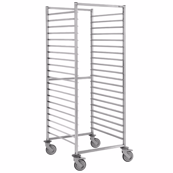 Stainless Steel Gastronorm Racking Trolley - 20-Level - for 20 x GN 2/1 Trays - with low-noise braked castors