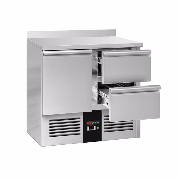 Koelwerkbank PREMIUM - 900x700mm - 220 liter - zwart - met 1 deur - met 2 lades - opstand