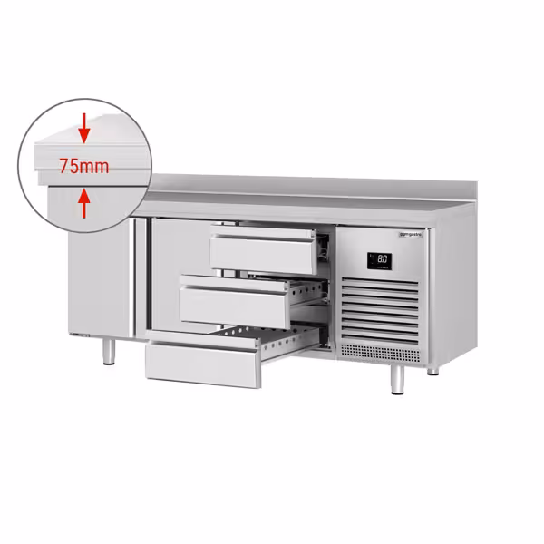 Koelwerkbank PREMIUM PLUS - 1960x600mm - 385 liter - met 2 deuren - met 3 lades - met opstand